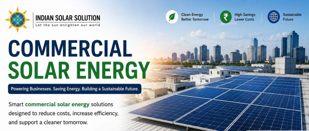Commercial solar energy system installed on an industrial rooftop in Indore with high-efficiency solar panels for business solar panel installation and energy savings.